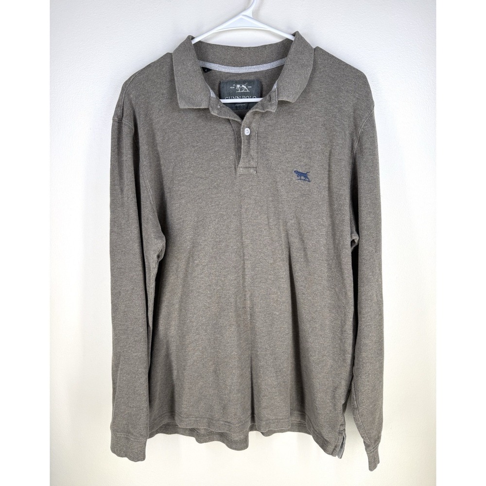 rodd gunn Polo men's Long Sleeve Gray Shirt Collared Large Australian Cotton